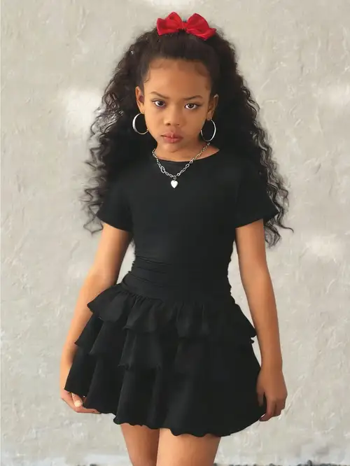 black dress for kids RETSUGO Little Girls Flutter Sleeve Flowy Swing Casual A-Line Flowy Tiered Maxi Dress Summer Clothes Party Dress with Belt 6-7/1448: Clothing, Shoes & Jewelry Now Accessorize Now its time to accessorize TT_7013B - Girls Dress Style
