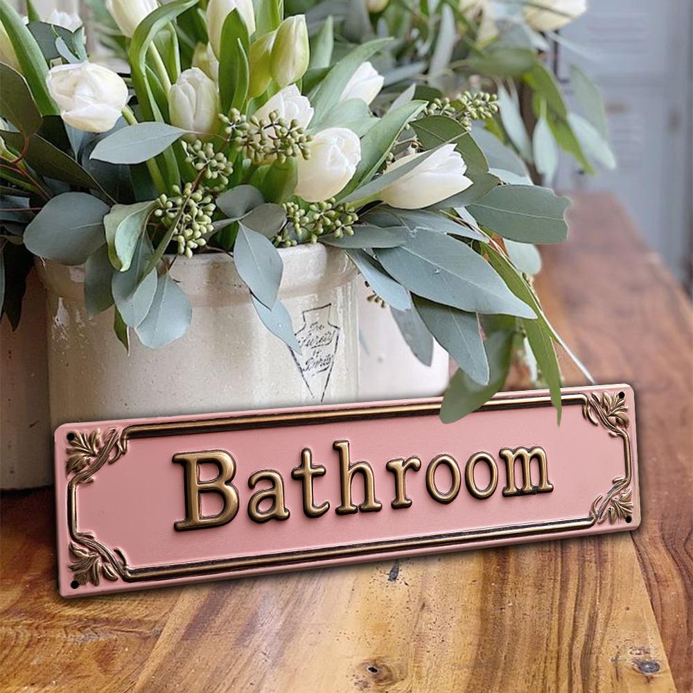 

Chic Bathroom Metal Sign - Home, Cafe, Or Woman Cave Decor, Easy Wall Mount, 4x16 Inch, Restroom Decorative Sign, Washroom, Door Decor, , Family Theme