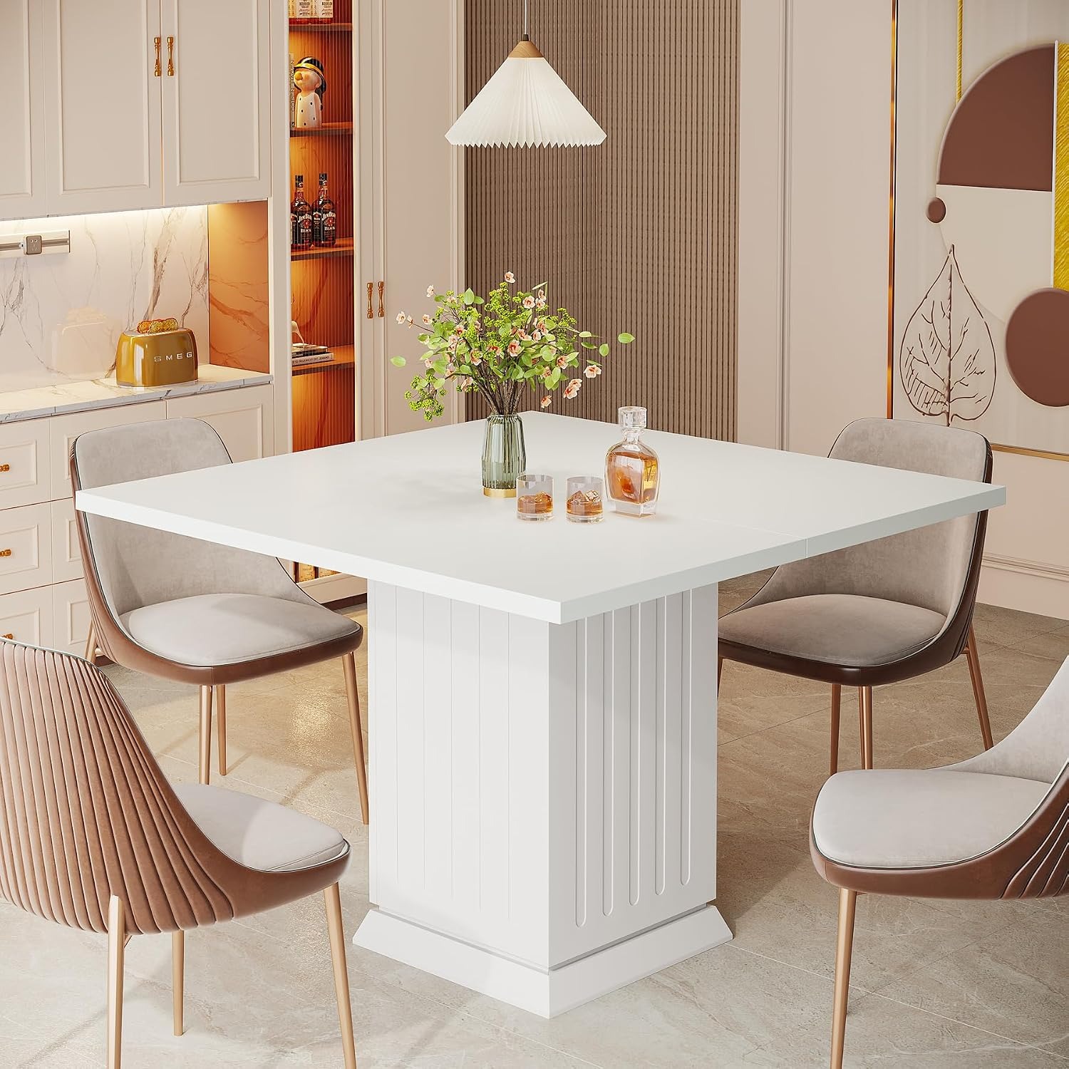Square Dining Table With 2 Placemats - Compact Small Kitchen Table Suitable For , Space- Wood Table With Base Frame, Assembly For Small Spaces, Apartments, (white)