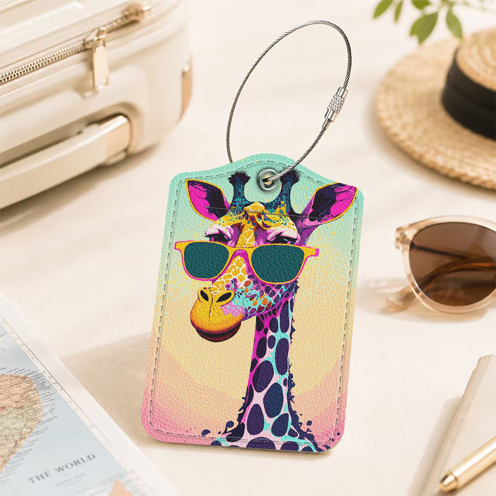TEMU 1pc Luggage Tag, Material, With Privacy Flip Cover And Stainless Steel Ring, Durable And, Suitable For Travel, , Cruise Baggage (fashion Giraffe