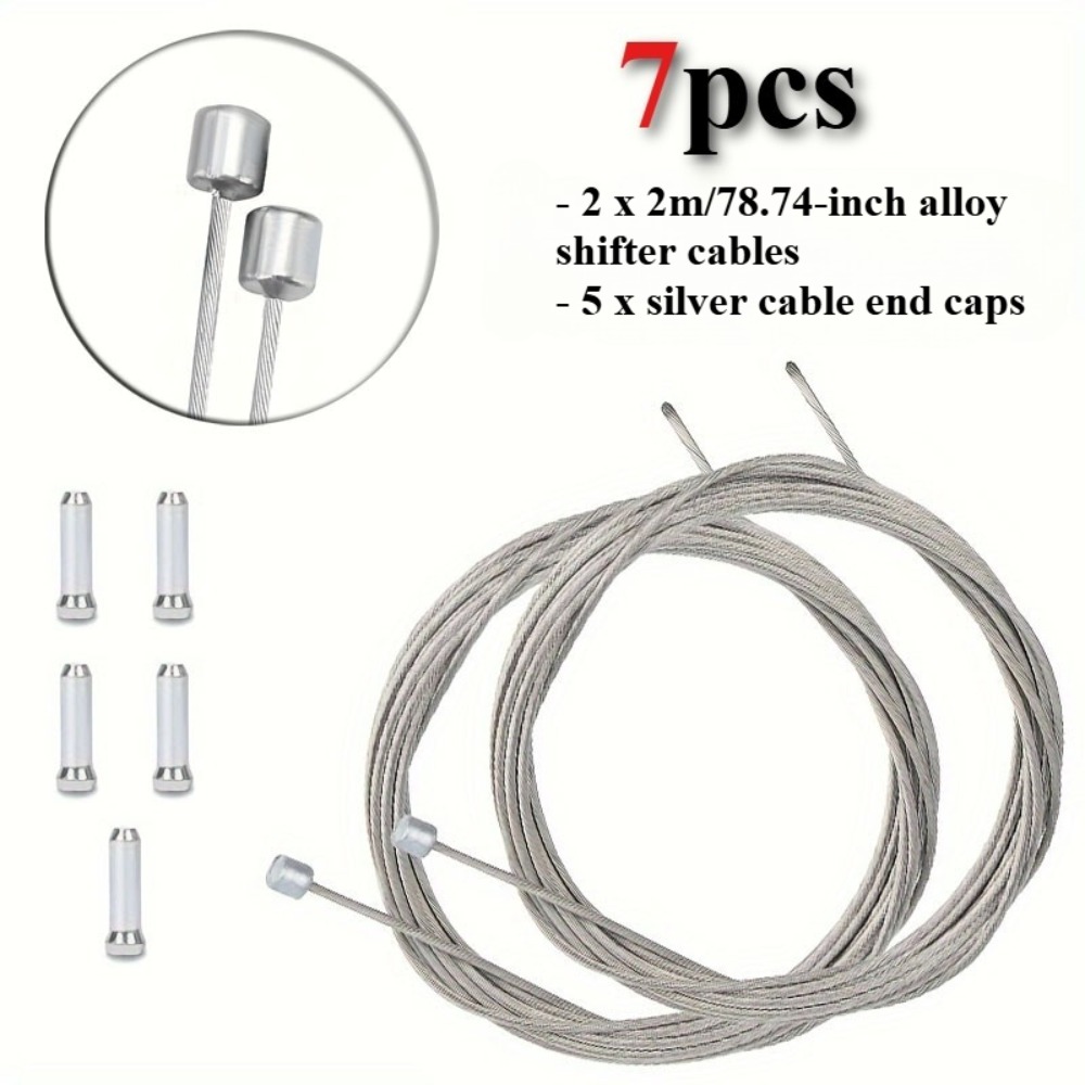 TEMU 7pcs Alloy Gear Shift Cables, Universal Replacement Inner Bike Shift Wires, 2m (78.74 Inches), High Toughness With Cable End Caps Included