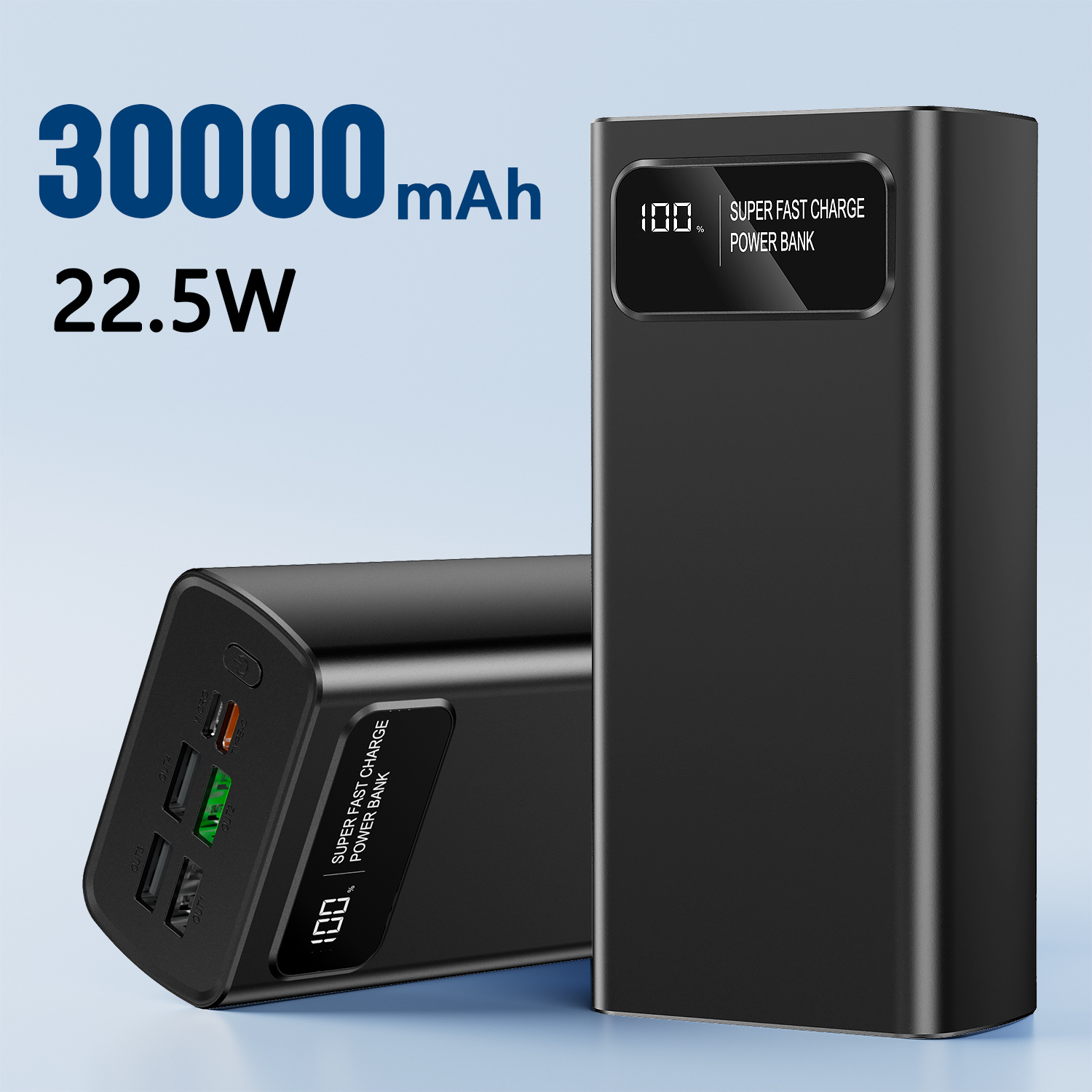 E-shop Powerbank mit 30000mAh großer Kapazität, LED-Stromanzeige, Typ-C-Schnellladung, USB/Micro-, super schnell aufladbare Powerbank, geeignet zum