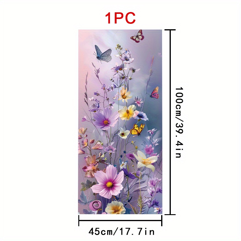 TEMU 1pc Large Window Film - Floral Stained Glass Art Decor, Pet Static Cling Privacy Glass Film No Residue No Glue, Self-adhesive Removable Reusable