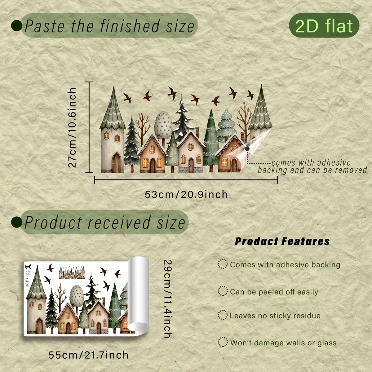 TEMU 2d Flat - 2d Flat - 1pc 2d Flat Printed Tale Flying Bird Static Glass Window Sticker, Self-adhesive Removable Pet Glass Sticker, Living Room