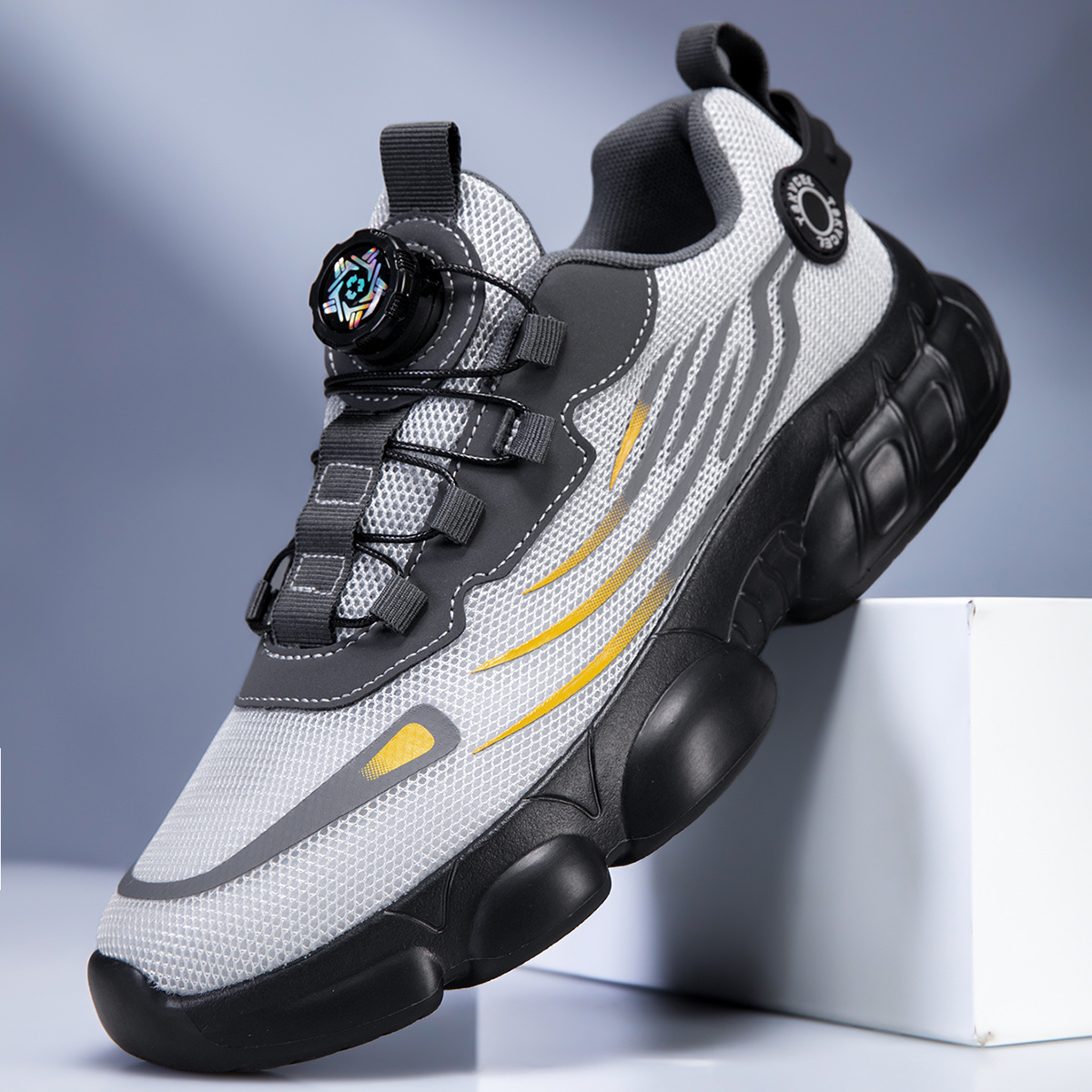 TEMU TSKVCEL pour Homme - Baskets Légères avec Fermeture à Bouton Rotatif et Semelle Épaisse - Chaussures Basses Décontractées Respirantes Adaptées