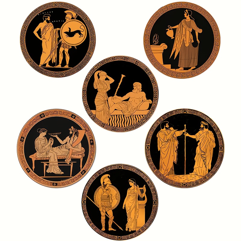 TEMU 2d-6 Ancient Wooden Dishes - Insulated Coffee Coasters With Golden And Black Art Patterns, Suitable For Bars, Family Gatherings, Cafes, And