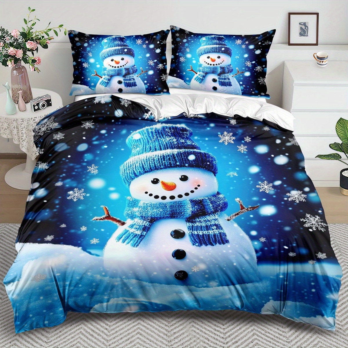 

Snowman Theme Set - 2/3pcs, , Comfortable And , Christmas Bedding Set, Christmas Set, 100% Washable, Suitable , Suitable For Bedroom Or , Including 1 + 1 Pillowcases, Does Not