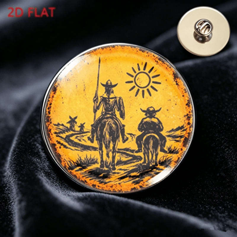 TEMU 1pc, 2d " " Vintage Yellowed Distressed Windmill Knight Stainless Steel Brooch, Classical Literature Vintage Accessory, Unisex Pin, Suitable For