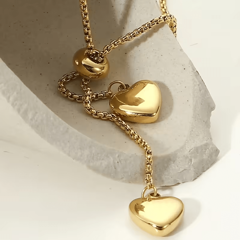 Women's Adjustable Double Heart Minimalist Necklace, Light Luxury