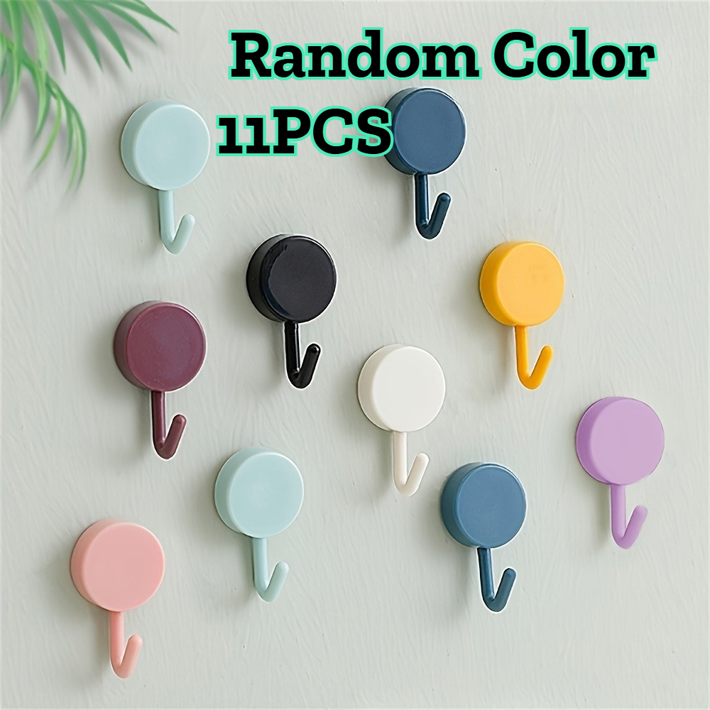 TEMU 11pcs Waterproof Wall Hooks Suitable For Bathrooms, Showers, Doors - Non-drilled Adhesive/hook Installation, Macaron Color Plastic Hooks With