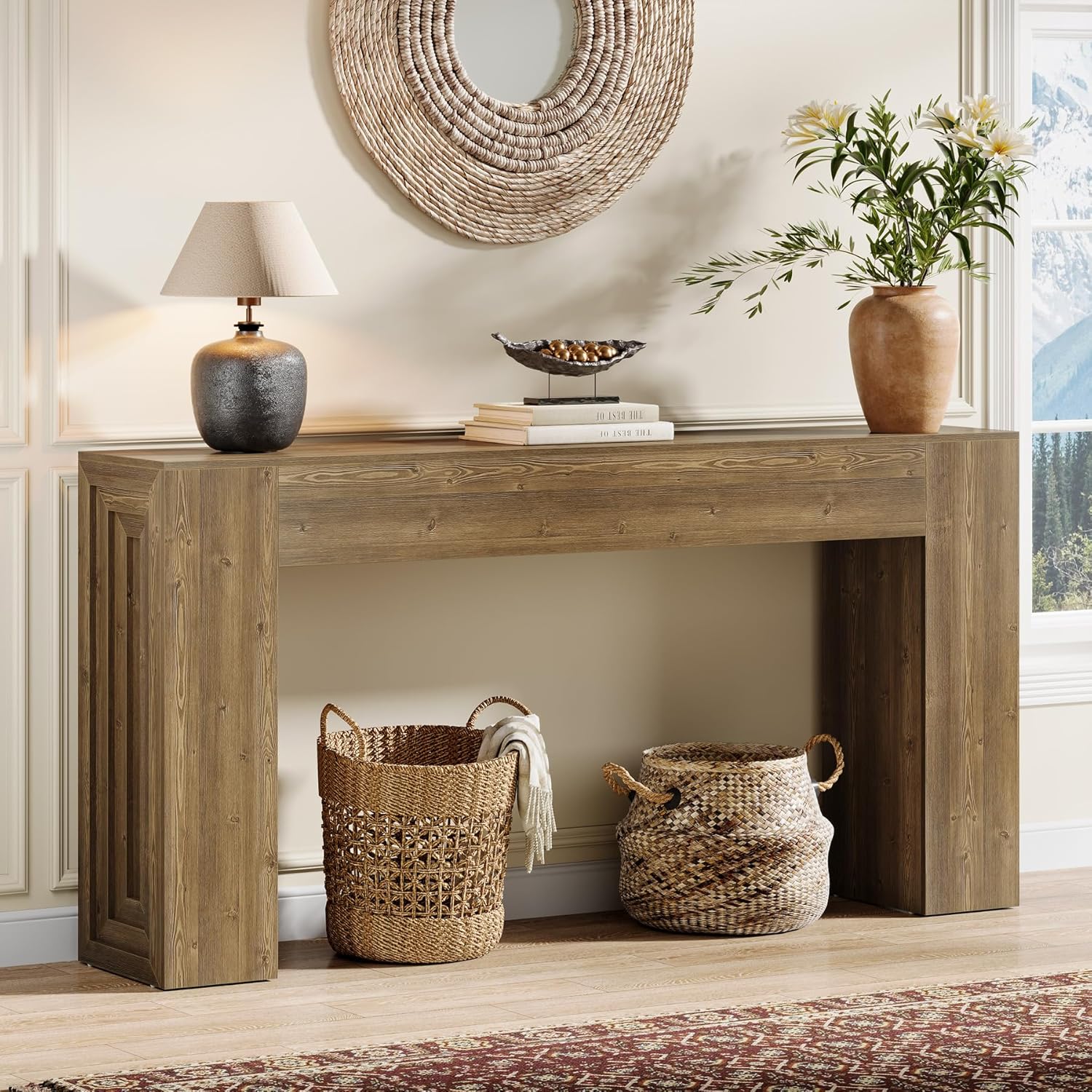 TEMU 63-inch Console Table, A Slim Farmhouse-style Sofa Table Suitable For Placement Behind The Couch Room, Entryway, Hallway, Or Foyer, Finished In