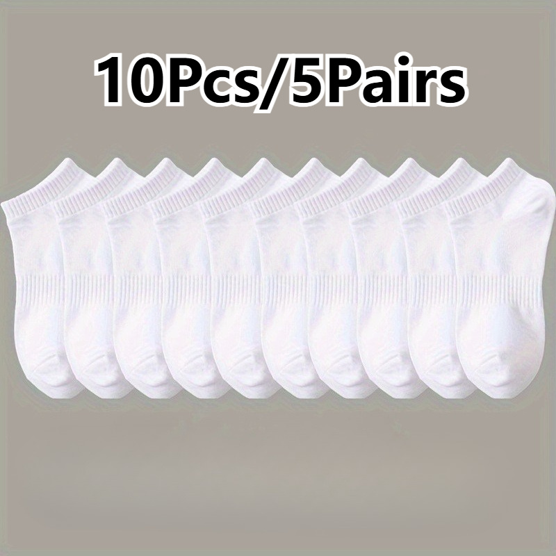 E-shop 10 Paar/5 Paar Unisex Weiße Knöchelsocken - Weiche und Atmungsaktive Ganzjahres-Socken mit niedrigem Schnitt für Damen und Herren, süße Socken