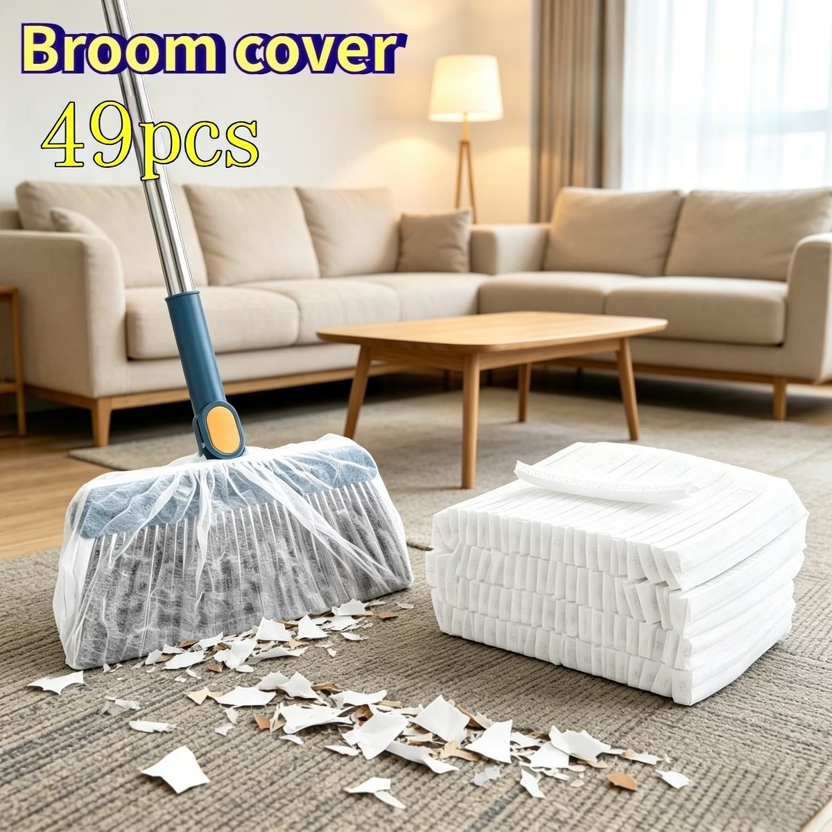 TEMU Paquete de 49 fundas desechables para escobas con carga electrostática, aptas para barredora, atrapapelos y polvo elástico y estirable,