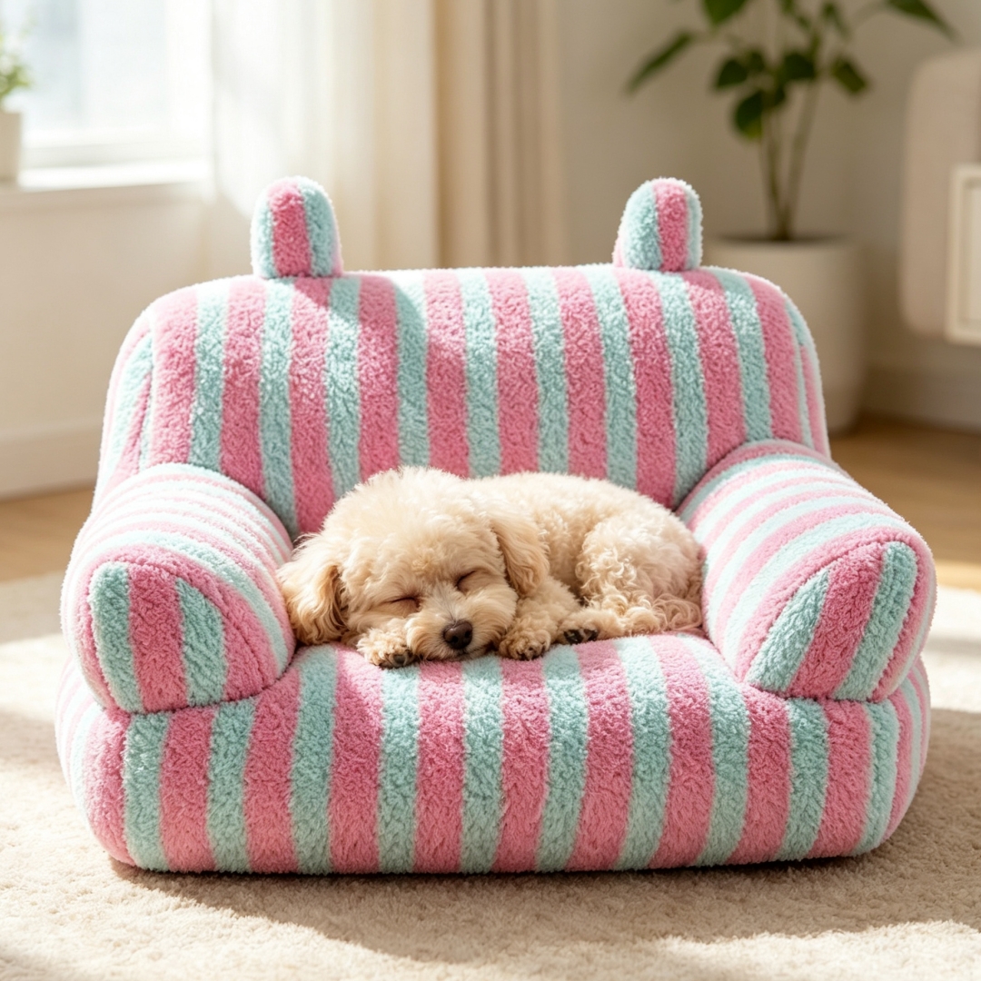 suitable for small medium dogs kittens striped fluffy ear shaped pet sofa bed house soft warm sleeping mat with     bedding for puppies puppy bed for crate or use no   Product details 8