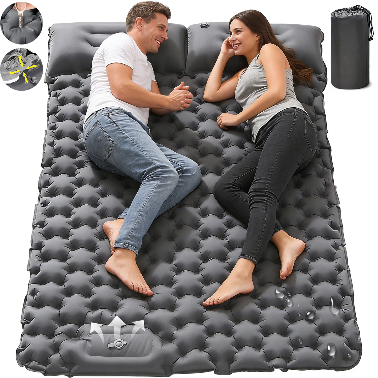 Image of Double Sleeping Pad For Camping, 2 Person Ultralight Inflatable Sleeping Mat With Pillow And Built-in Foot Pump, Portable Camping Inflatable Sleeping Pad For Tent, Backpacking, Hiking, Traveling
