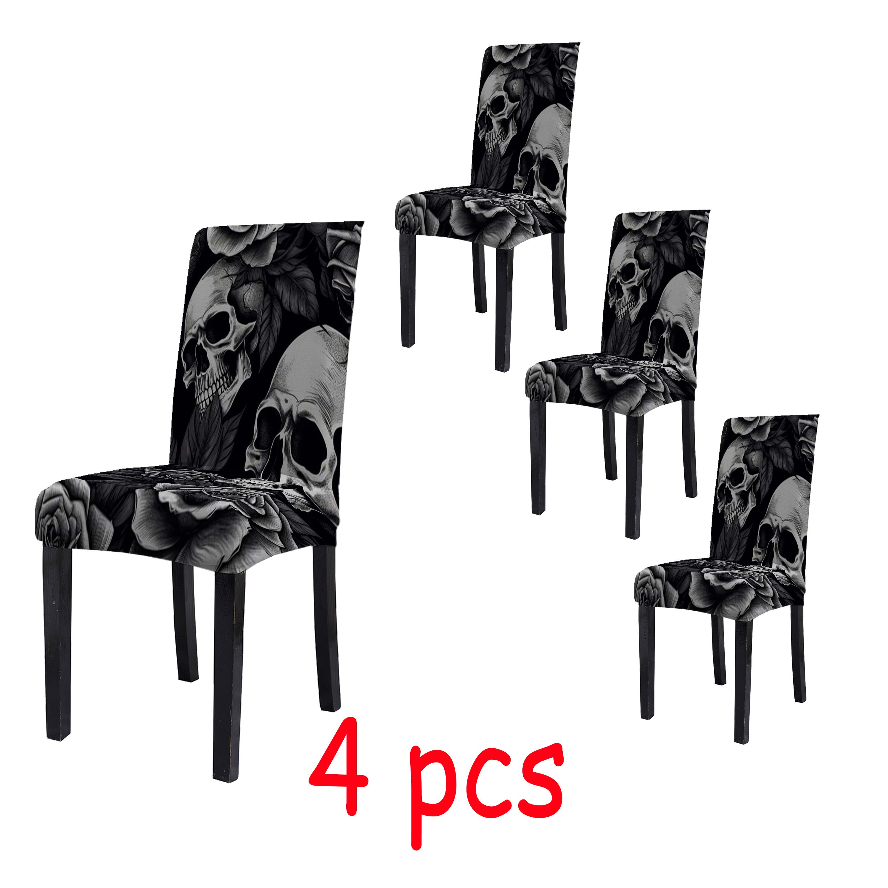 Image of Set Of 2/4/6 Modern Minimalist Style Stretch Chair Covers With Vintage Gothic Print, Removable Chair Protectors Suitable For Home Decor In Living Rooms, Hotels, Restaurants, And Kitchens