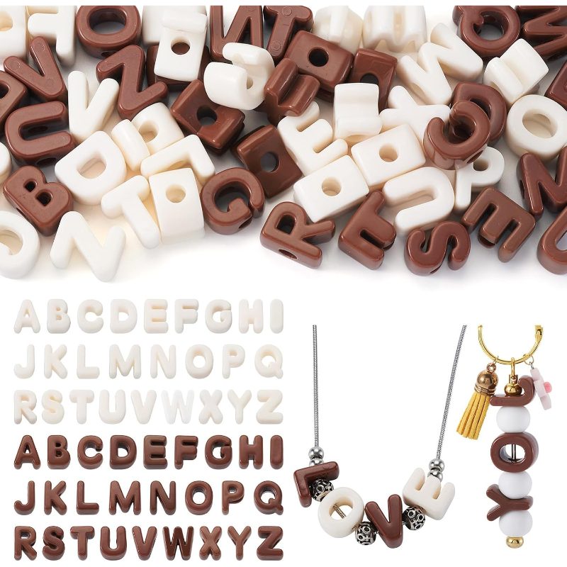 TEMU 52pcs Acrylic Letter Beads A-z Letters Chunky Large Hole Bead Charms With Horizontal Hole Fall Theme Plastic 3d Initial Alphabet Beads Chains