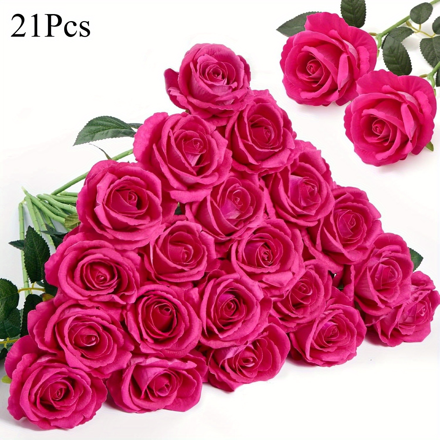 TEMU 21 Artificial Roses, Large Flower Heads, Peach-colored Roses With Realistic Touch, Silk Faux Roses With Long Stems For Lifelike Bouquets.