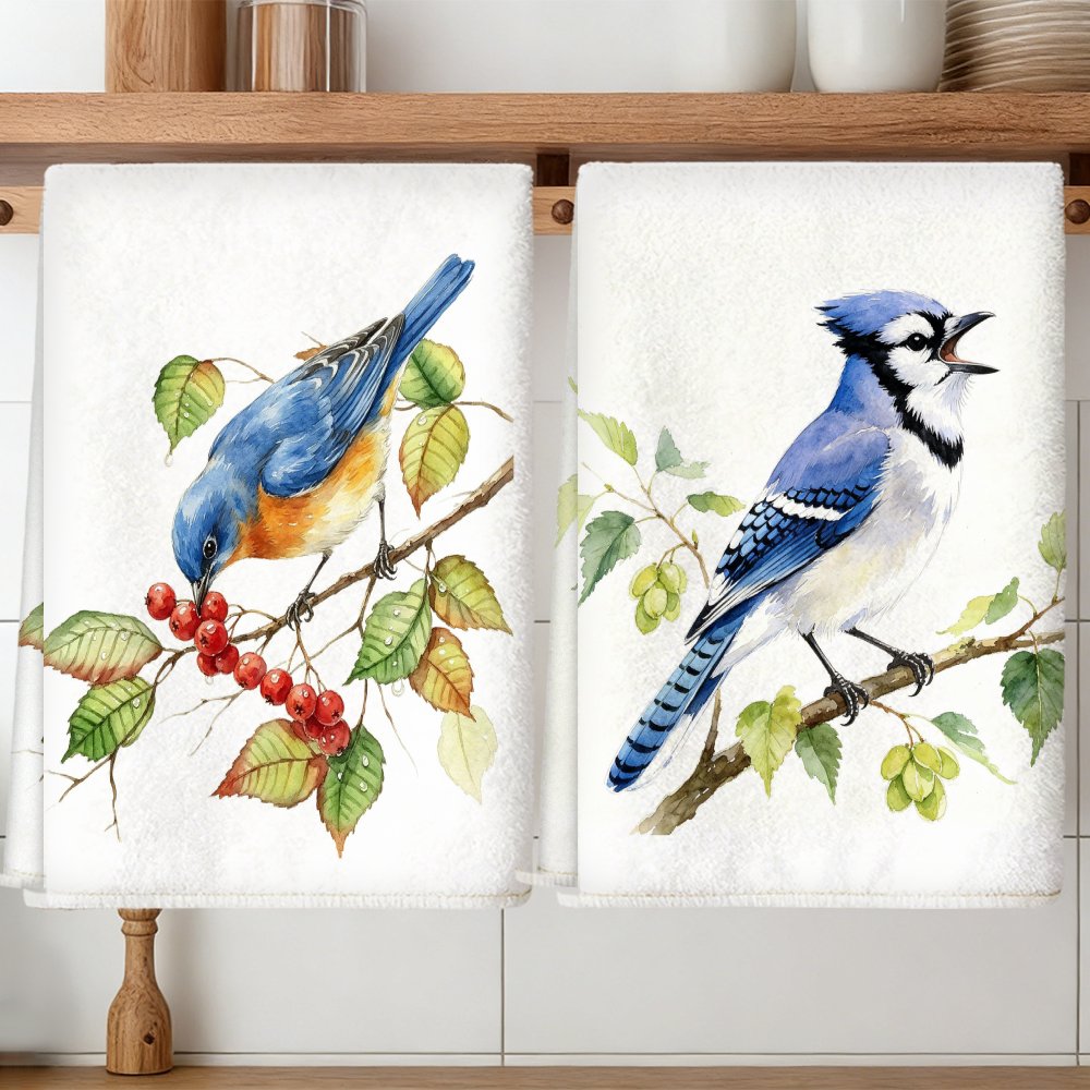 TEMU 2pcs Soft Absorbent Microfiber Dish Cloths For Cleaning, Decorative Housewarming/birthday Gifts For Mom, , Neighbors, Watercolor Bird And Flower
