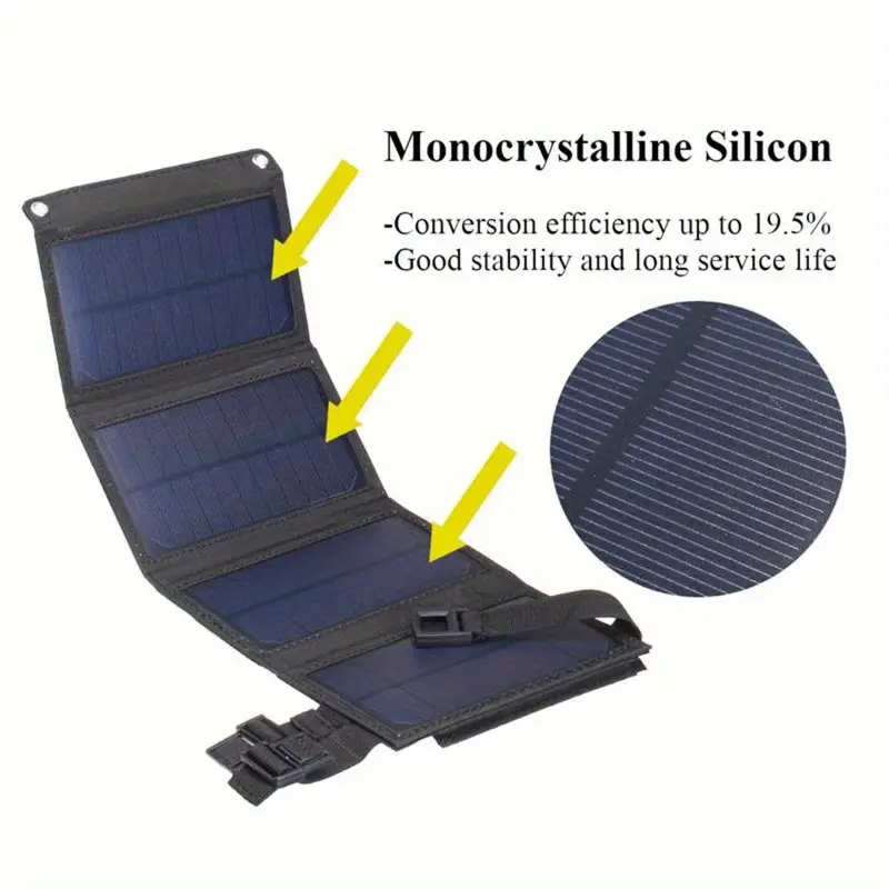 1pc 20w portable solar panel - usb-powered outdoor power bank with 4 usb ports, compact & lightweight design for camping, travel, home use - solar phone charger, camper accessories, solution, durable solar panel Product details 8