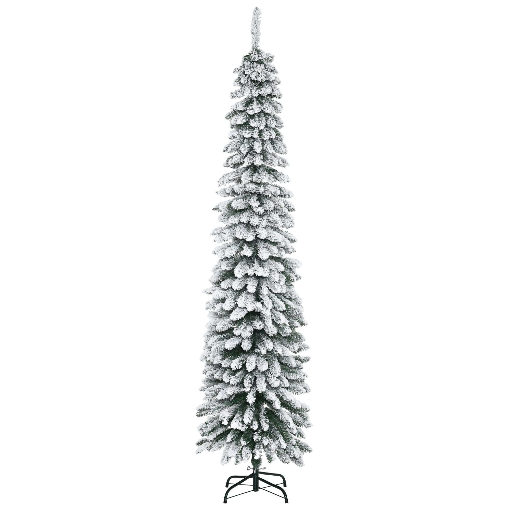 TEMU 7ft/ 210cm Snow Flocked Slim Pencil Christmas Tree, Unlit Flocked Green Artificial Xmas Tree With Foldable Metal Stand For Small Spaces Corner