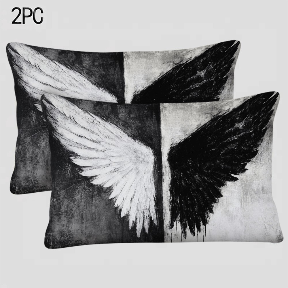 2 pack modern black and white angel wings pillow covers   polyester   cases with zipper closure machine washable   decorative pillowcases for sofa bed outdoor no filler details 9