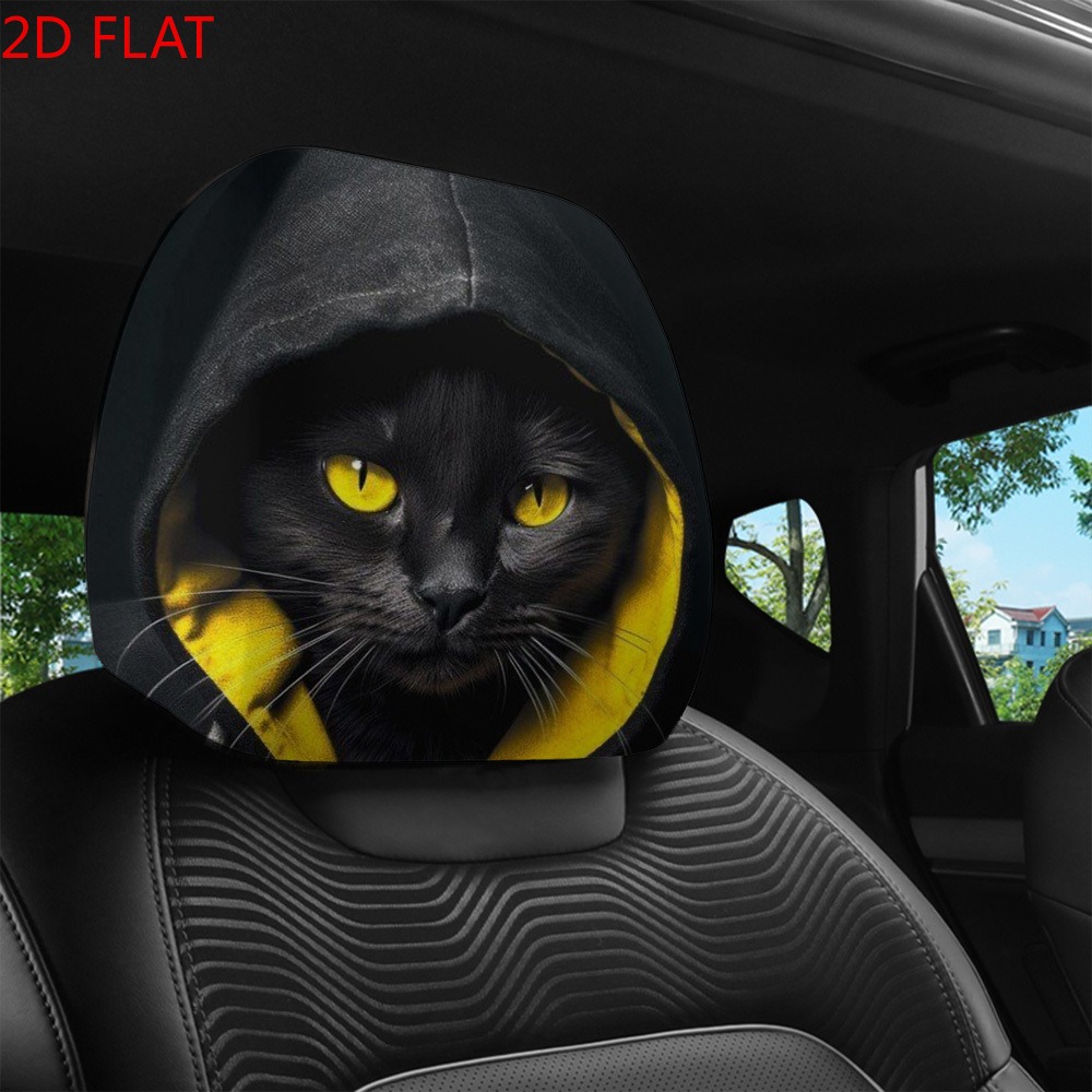TEMU 2pcs 2d Flat Black Style Printed Car Headrest Covers, Universal Car Headrest Covers, Use. High- Fits , And Non-shifting, Easy To Clean. Suitable