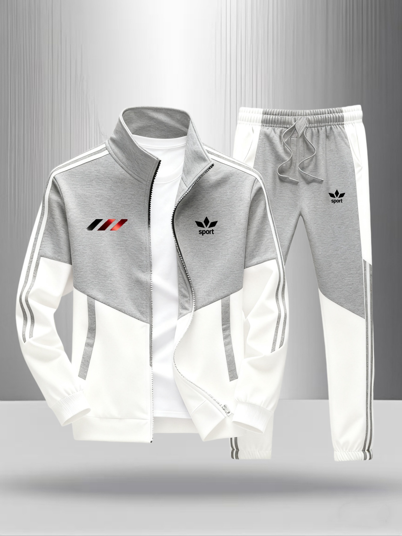 Men's Casual Sportswear 2pcs Set, Long-Sleeve Jacket & Drawstring Pants