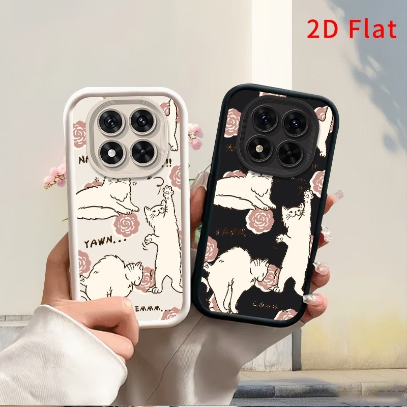 품목 사진 redmi k90 pro  80 k40 게이밍 노트 15 pro+ 5g 14 13 12 11 5g용 휴대폰 케이스-2d 평면, 긴 털 고양이가 낮잠 자고 하품하며 스트레칭하는 패턴과 장미 액센트가 있는 슬림 보호 커버, 휴대폰용 내구성 있는 미끄럼 방지 프린팅 뒷면, 2d 평면
