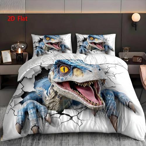3 Duvet Cover Set, 1pc Duvet Cover And 2pcs Pillowcases (Filling Not Included) 2D Flat Printing, Dinosaur Breaking Wall Pattern, 3 Painting Style, Halloween, Bedding 3 Set, Large Size Duvet Cover Set, , Machine Washable