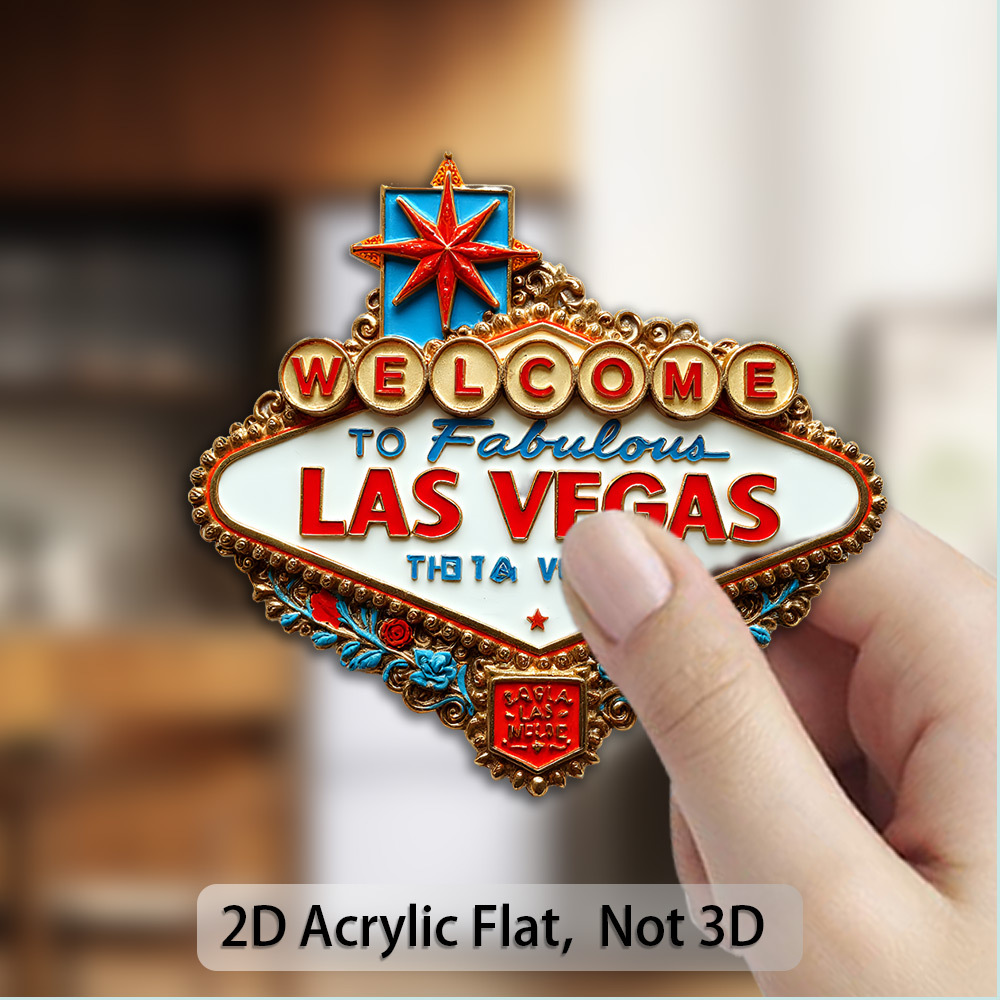 TEMU 1pc 2d Flat Acrylic And Rubber Soft Magnet, Vintage Las Vegas Enamel Pin - Featuring Las Vegas Logo With An Ornate And Floral Pattern - Perfect