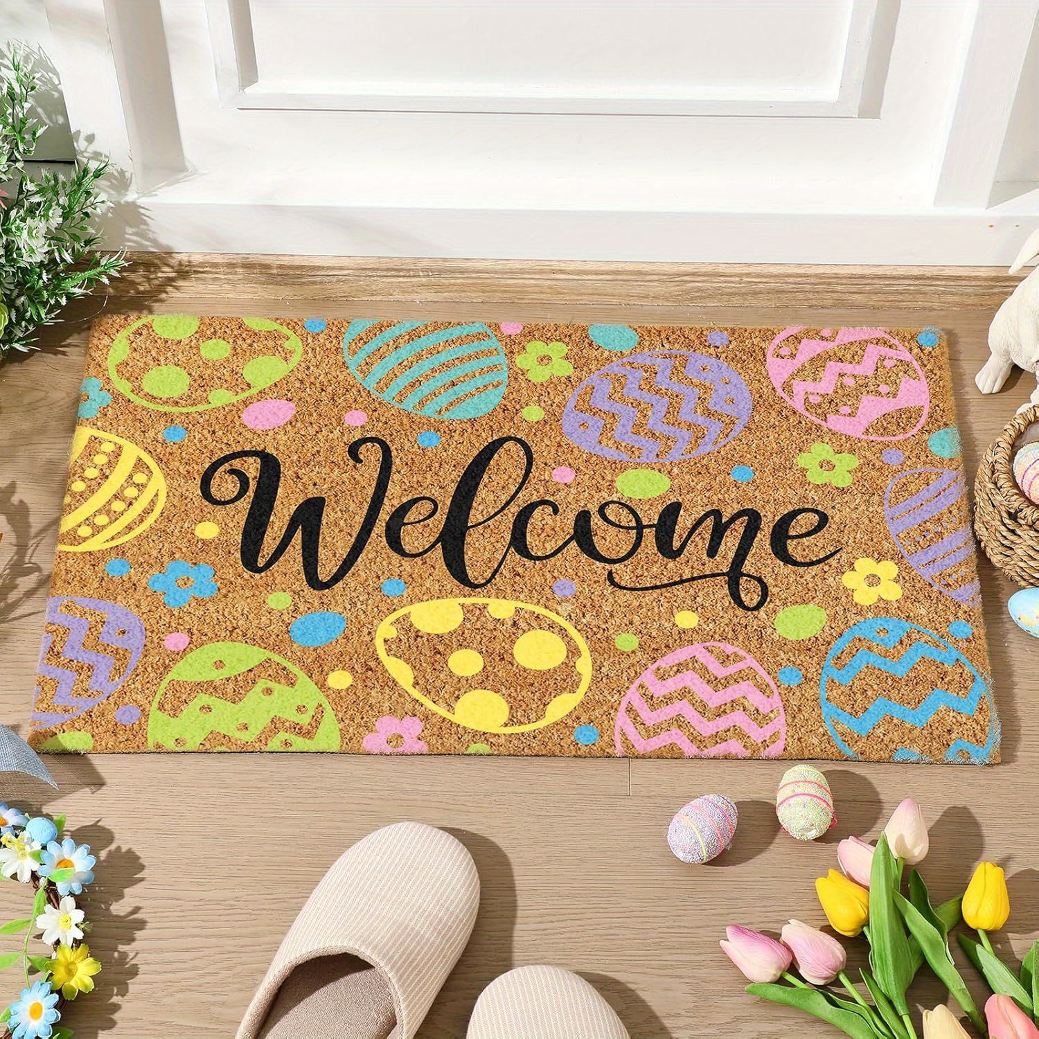 

1pc Easter Welcome Doormat Indoor Easter Door Mat Easter Egg Outdoor Mat Non Slip Front Porch Rugs For Home Entrance Decoration 16x24in & 18x30in, Holiday Decor, Seasonal Welcome Mat