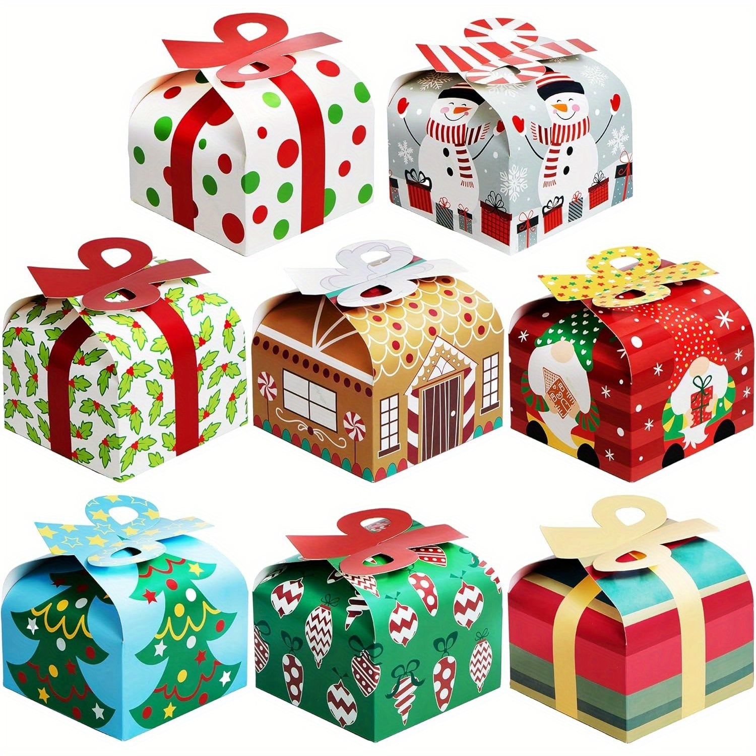 TEMU Syncfun 24pcs Large 6"x6"x5.5" 3d Christmas Gift Boxes With Bows - 8 (gingerbread, Candy Canes, ) - Bulk Party Favor Boxes, Sturdy Cardboard