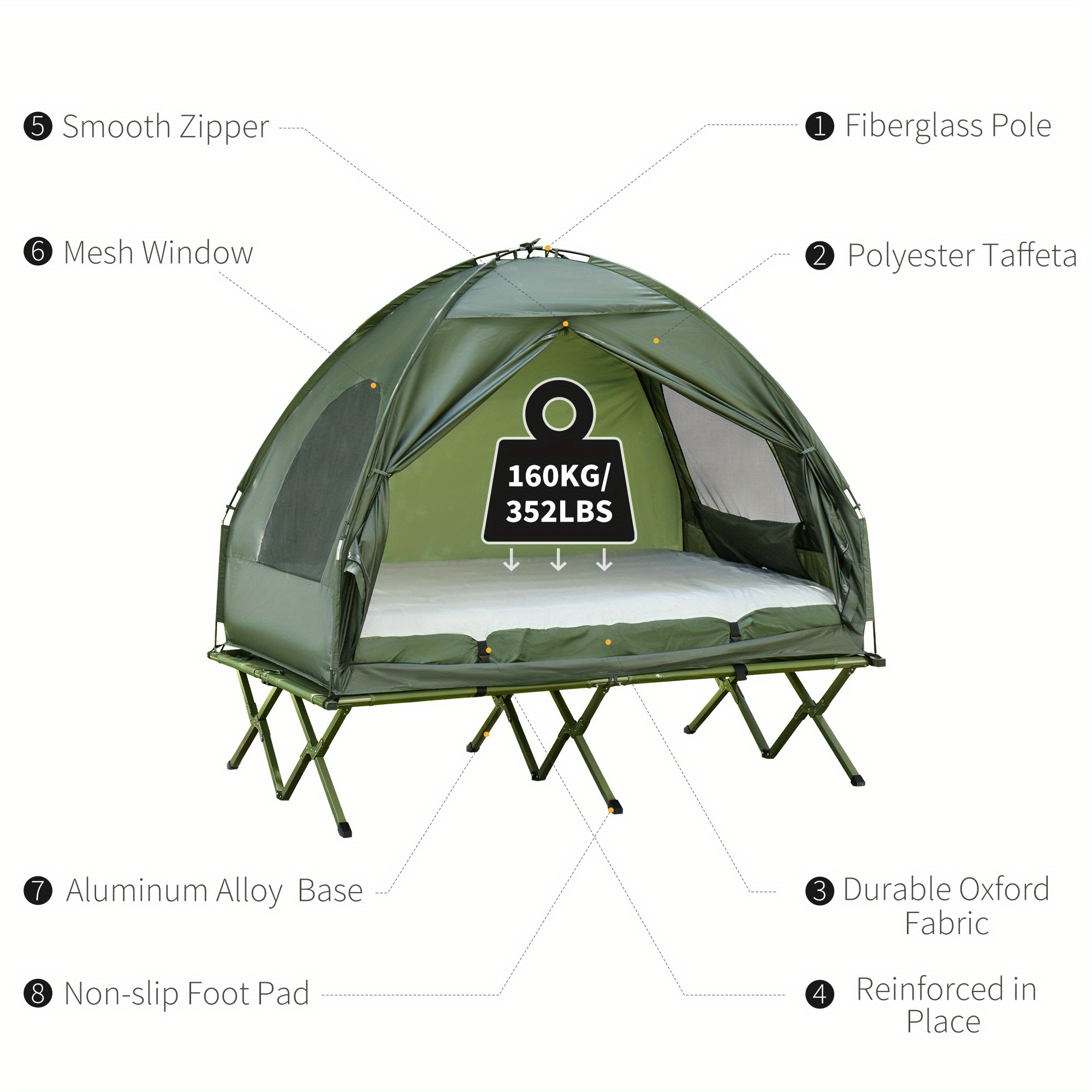1pcsOutsunny 2-person Foldable Camping Bed with Tent, Quilt and Thick Air Cushion, 4-in-1 Tall Tent Camping Bed, Suitable for Outdoor Hiking, Picnicking, Travel