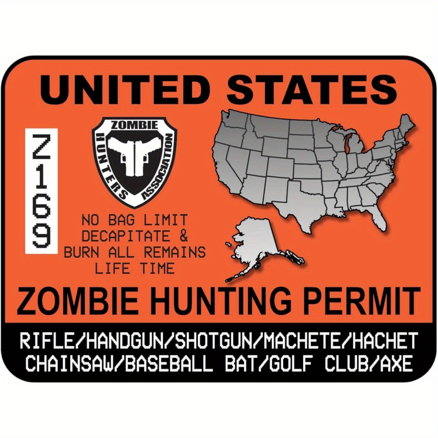 TEMU 2d Flatunited States Zombie Hunting Permit Vinyl Sticker Decal Unit Decal For Car Truck Suv Laptop