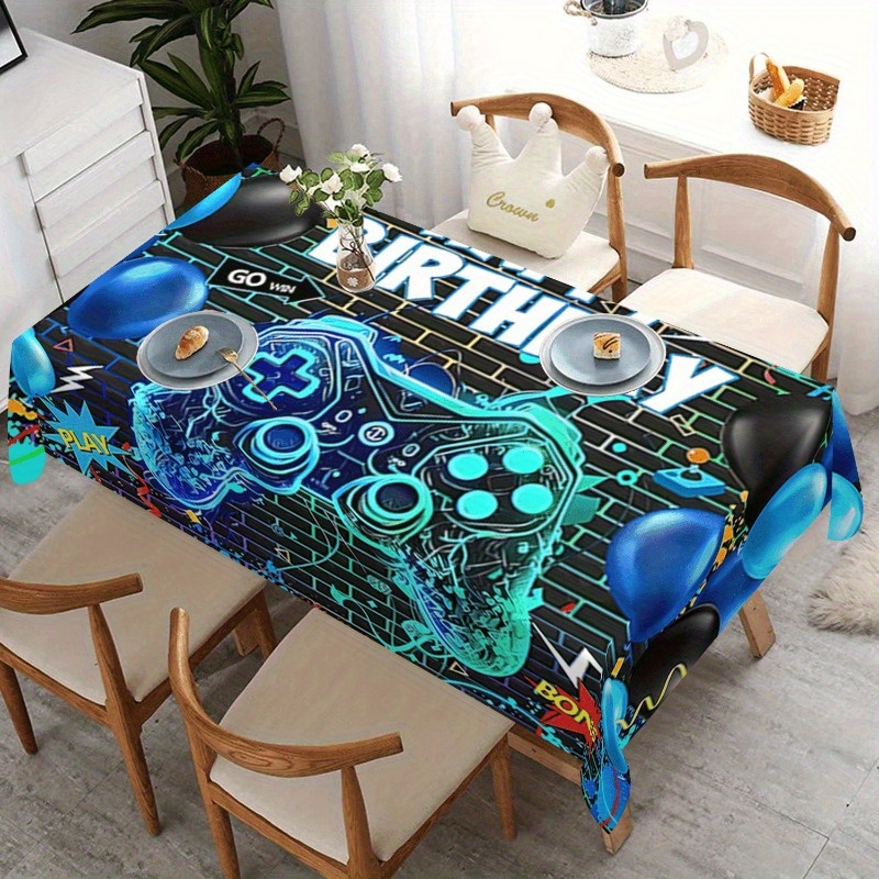 1pc Of Happy Birthday Rectangular Tablecloth In Blue, Use In Home Kitchens, Restaurants, Patios, Picnics, Courtyards, And Indoor And Outdoor Settings, Making It A Great Gift For