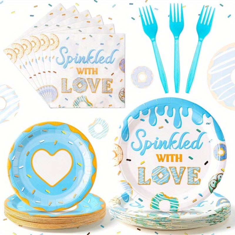 donut baby sprinkle decorations tableware for boy blue donut