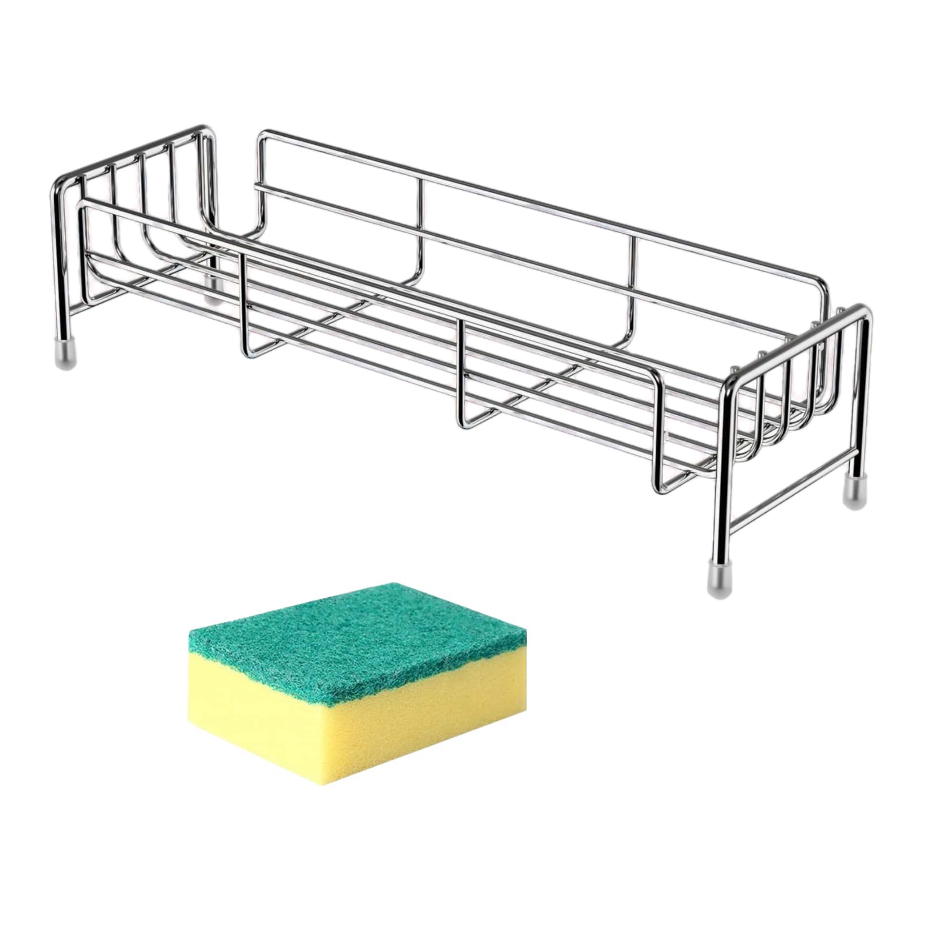 TEMU 2pcs Set (stainless Steel Drain Rack And Sponge) Kitchen Stainless Steel Organizer Drain Rack Basket Storage Sink For Dishcloth Sponge, Cosmetic