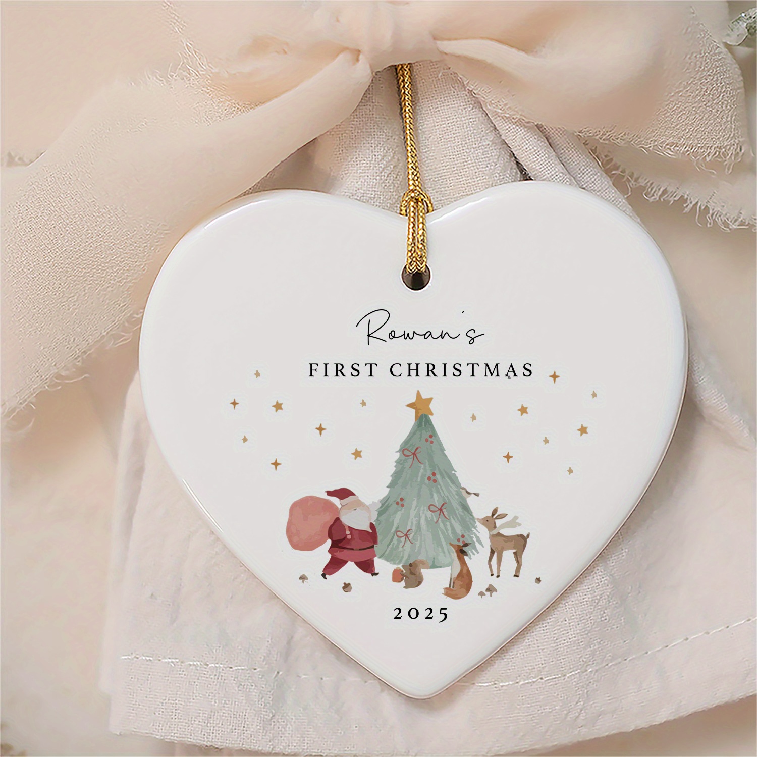 Image of Custom Heart-shaped Ornament For A First Christmas, Featuring A Personalized 2025 Keepsake With A Name And Date, Designed With A Fairy Tale Theme, Perfect As A Christmas Gift - 1pc