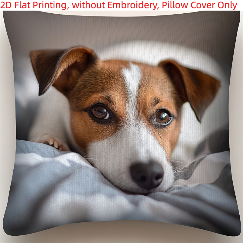 TEMU 2d Flat - 1pc, 2d Flat Printing, Vintage Terrier Pillow Cover, Dog Pattern, Modern Decor, Single-sided Printing, Without Embroidery, Pillow