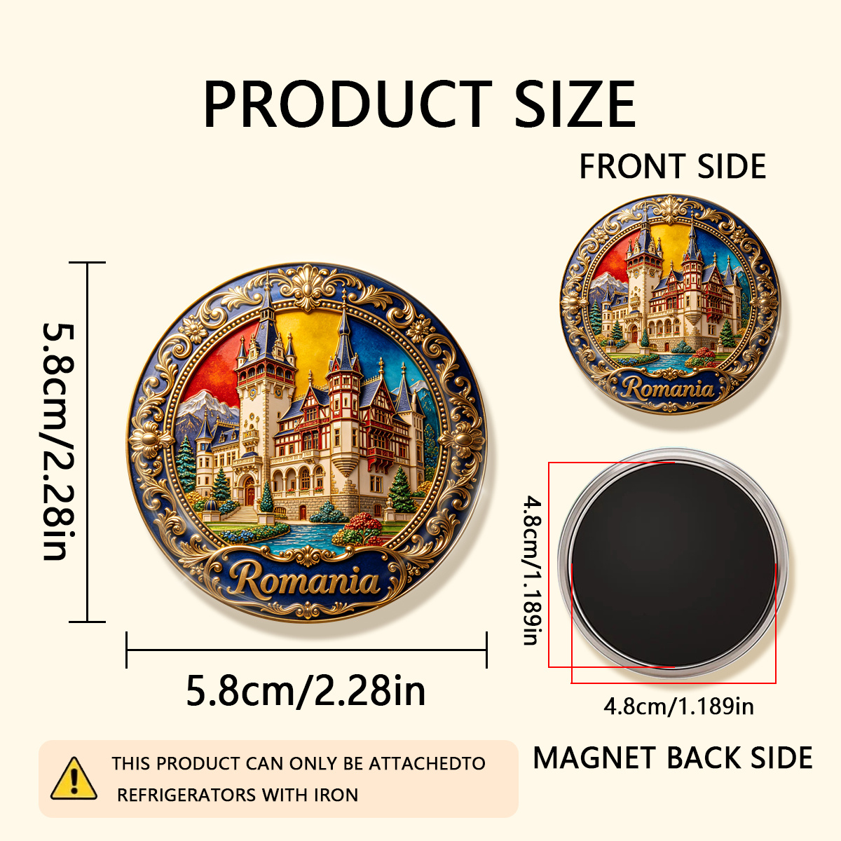 TEMU 1pc 2d Flat Romania Durable Round Fridge Magnet, Suitable For To Refrigerators, Whiteboards, Handicrafts, Photos, Stickers, Postcards, Tools,