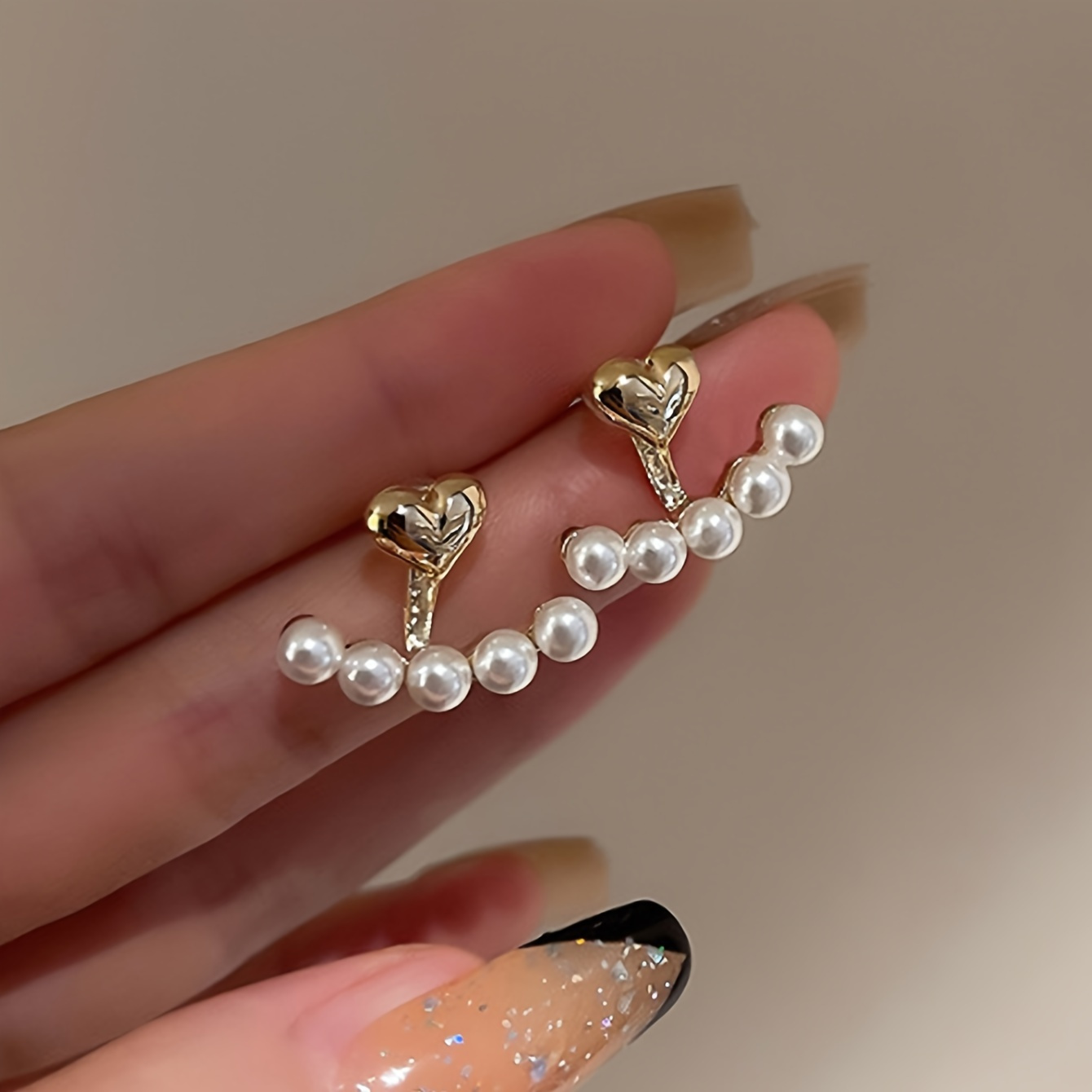 Faux Pearl Heart Stud Earrings for Women