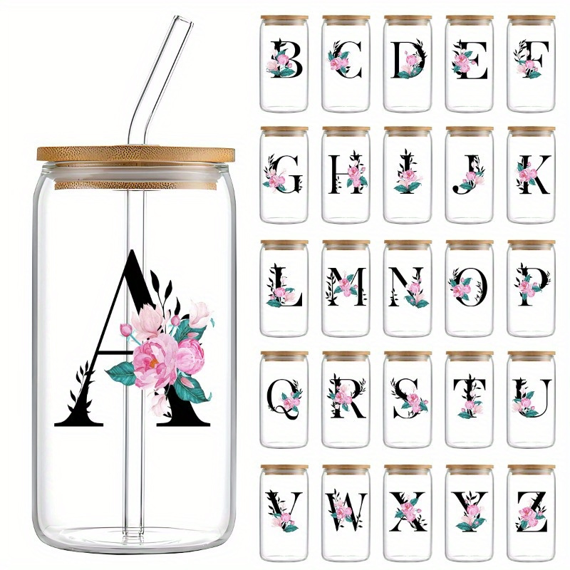 Personalized Letter Flower Design Coffee Glass