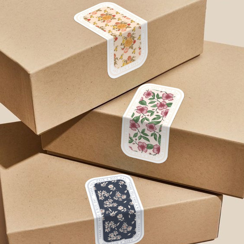 

100pcs Vibrant Floral Stickers, Rectangular Paper Sealing Labels With Ornate Border Design, Easy To Apply - Ideal For Gift Boxes & Envelope Packaging, Gift Boxes For Gifts