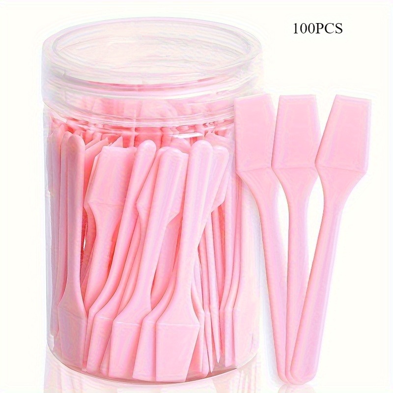 TEMU 100 Mini Cosmetic Scrapers - Small Plastic Applicators For Makeup, Creams & Handicrafts - Mini Applicators For Mixing Creams, Light Beige Care