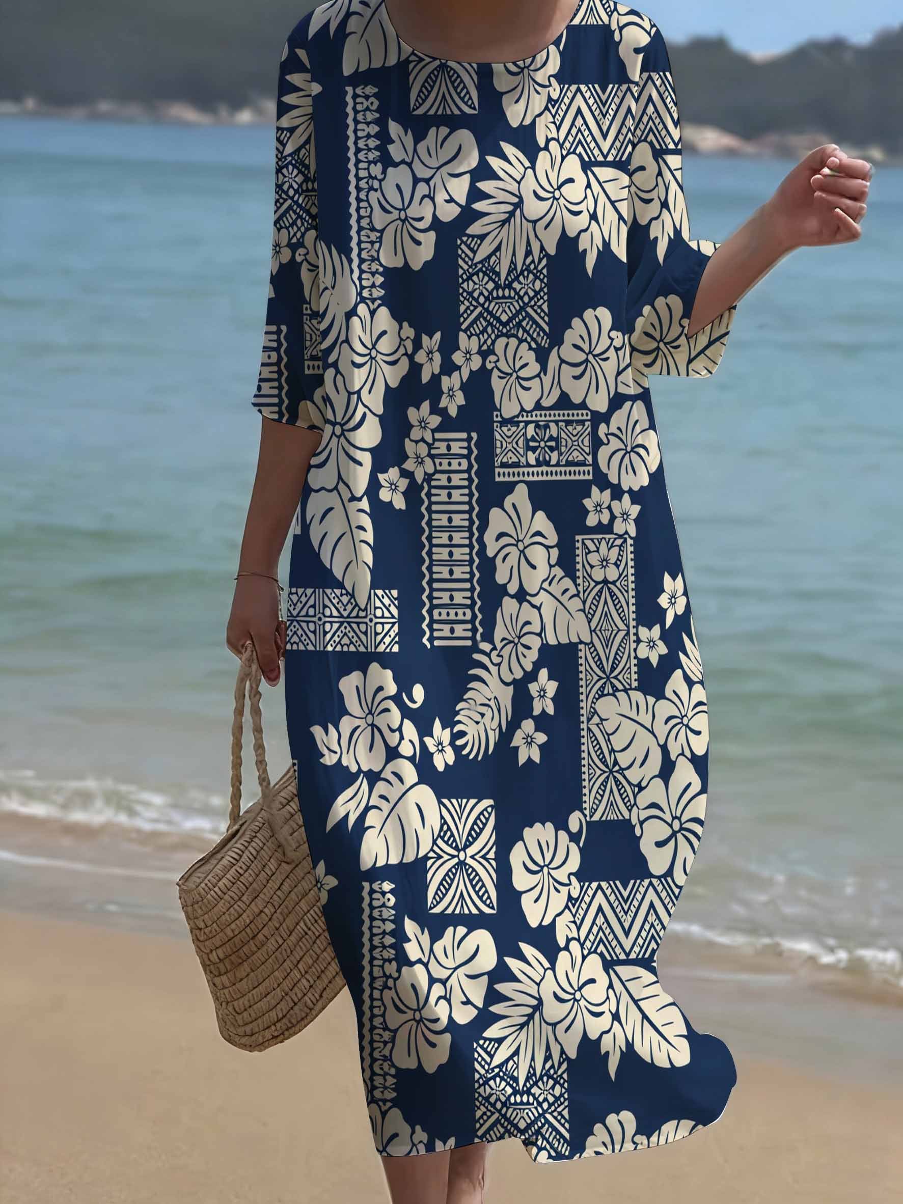 chinese dress ladies UOUA Hawaiian Dresses for Women Plus Size Sundress Luau Party Summer Curvy  Maxi Tropical Boho Beach Dress Black L at Amazon Women's Clothing store main image 1