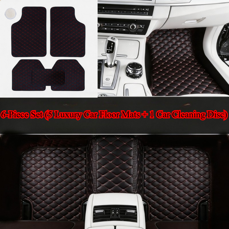TEMU Juego de 6 piezas: 5 tapetes de lujo de cuero PU para auto + 1 de limpieza para auto. para sedanes, camionetas y SUV. universal para toda
