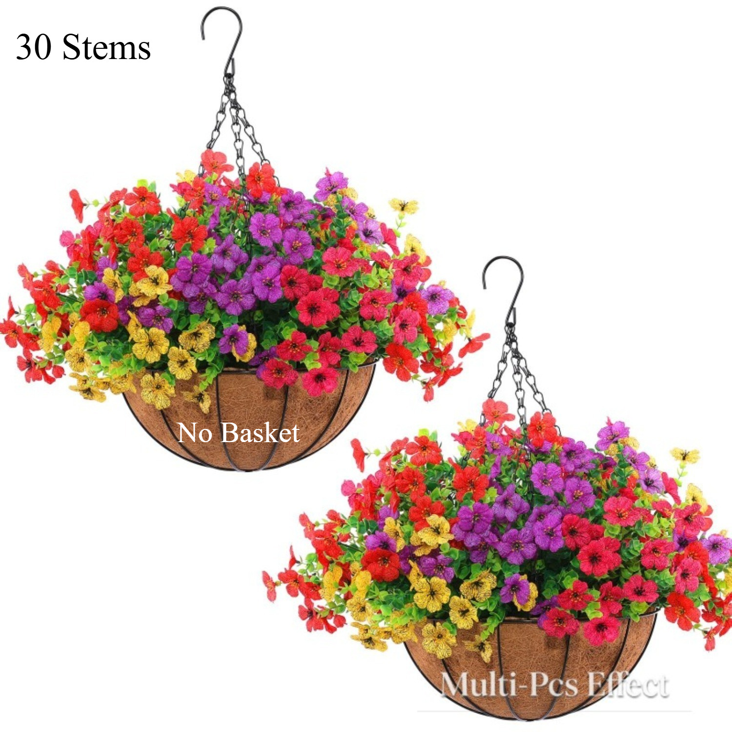 30pcs pack 30pcs realistic artificial outdoor flowers with hanging basket faux   suitable for spring summer porch patio decor plastic hanging plant for front mother day   decoration
