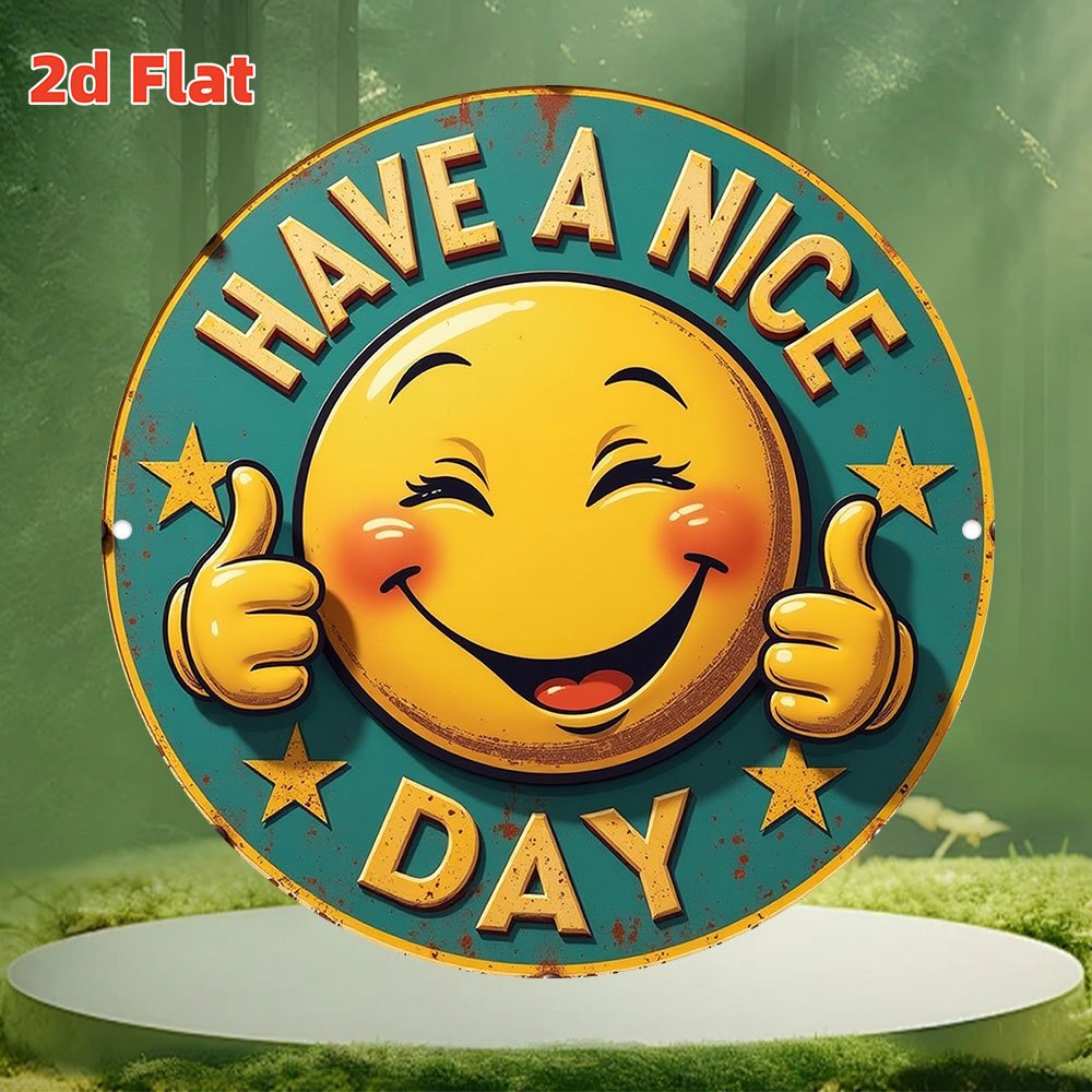 TEMU 2d Flat - 1pc 2d Flat, Vintage Aluminum Wall Art Sign - " Day" With & Design, 19.79cm Round Metal Decor For Home, Bar, Cafe, Beach House,