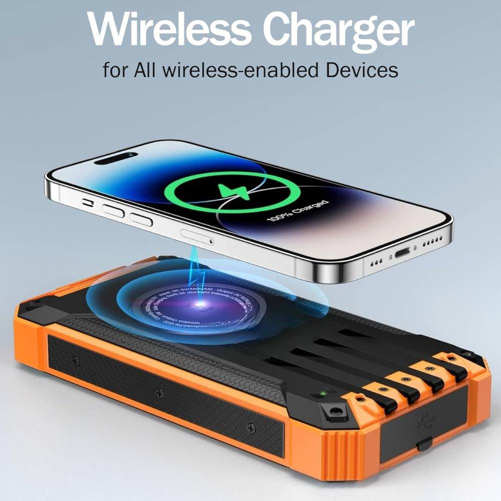 TEMU 65000mah Solar Power Bank Wireless Charger Built-in 6 Outputs Power Bank For All Mobile Devices 3 Solar Portable Charger With Dual Flashlights